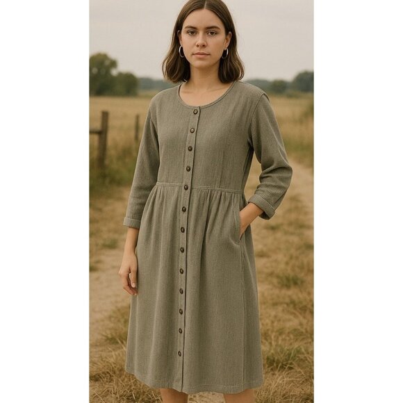 Eddie Bauer Dresses & Skirts - Vintage Eddie Bauer Corduroy Midi Shirt Dress Womens Grey Green size XL.    Hh